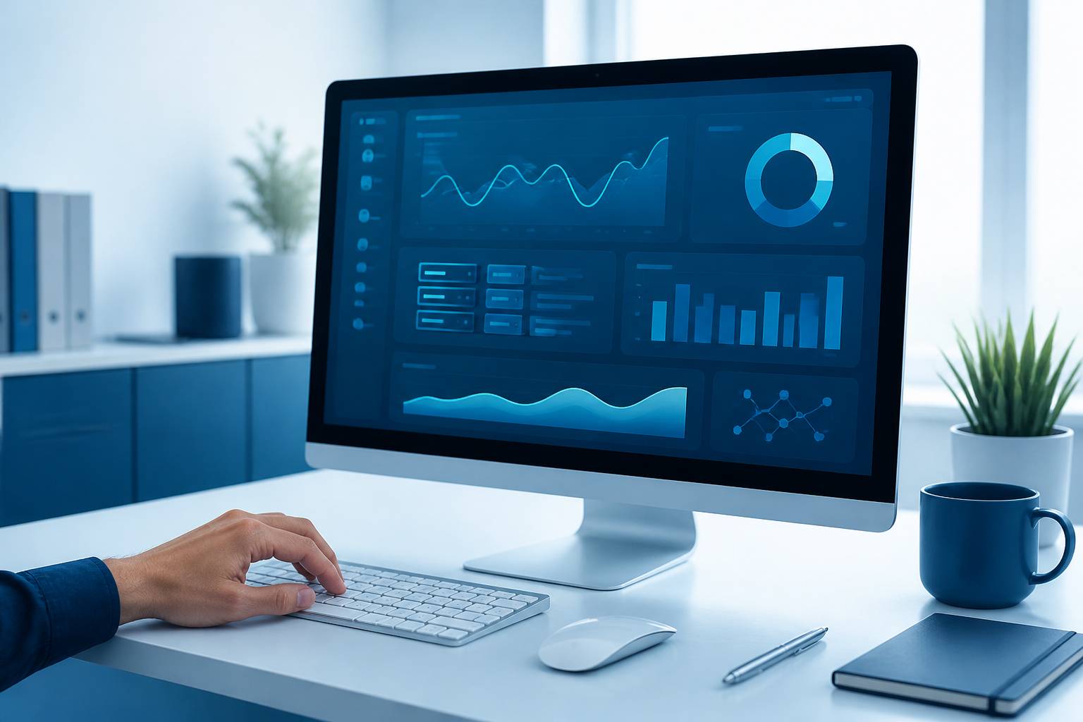 Poste d'administration avec interface de gestion de serveur abstraite sur écran