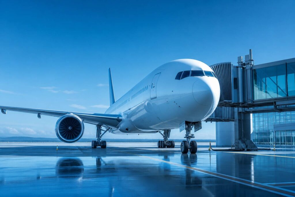Avion long-courrier générique au sol sur un tarmac