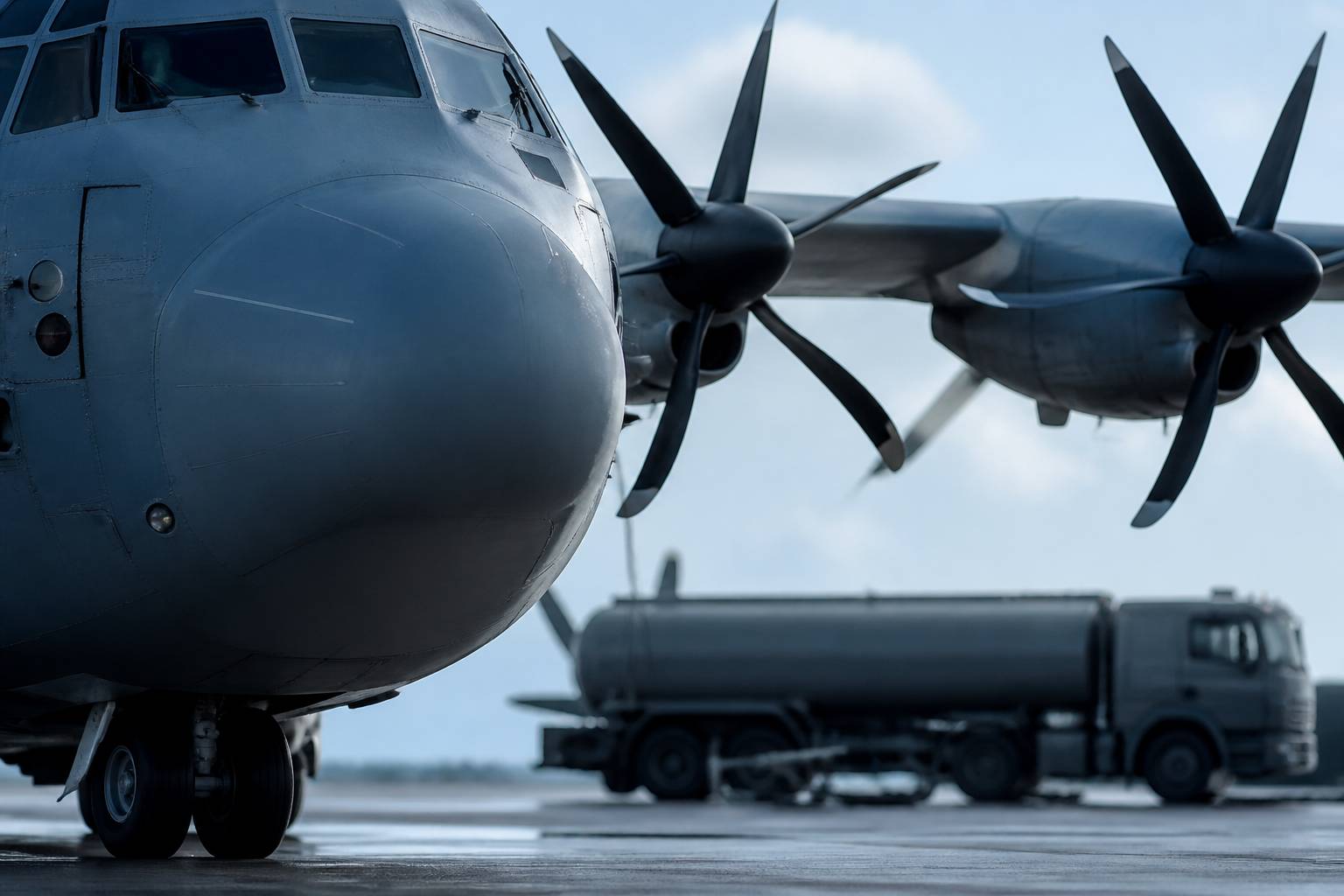 Nez et hélices d'un avion de transport générique
