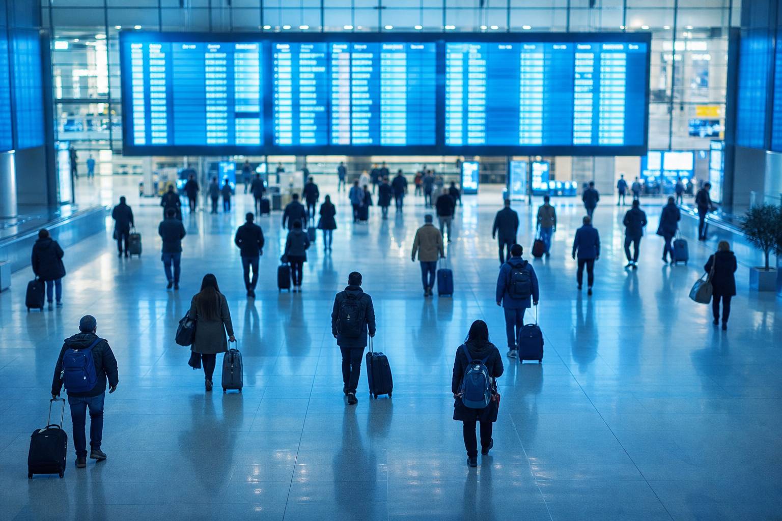 Tableau d'affichage de vols abstrait dans un hall d'aéroport