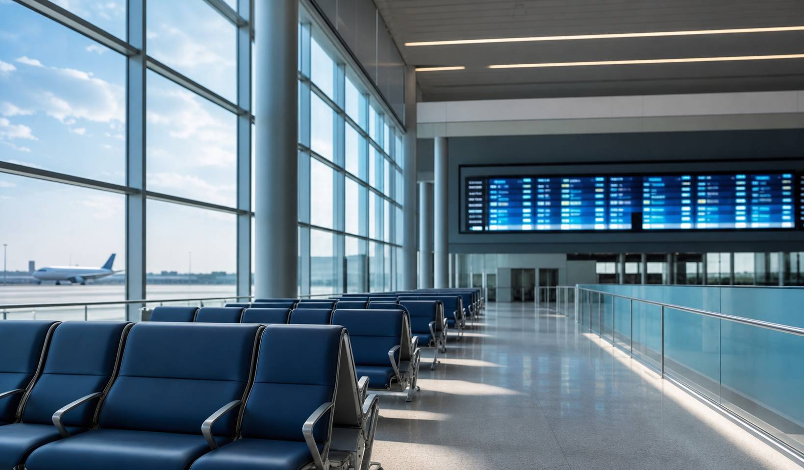 Tableau des départs sans texte lisible dans un aéroport