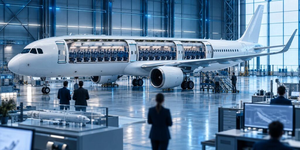 Illustration éditoriale du sujet : Airbus envisage une version « haute densité » de l’A321neo pour maximiser la capacité passagers