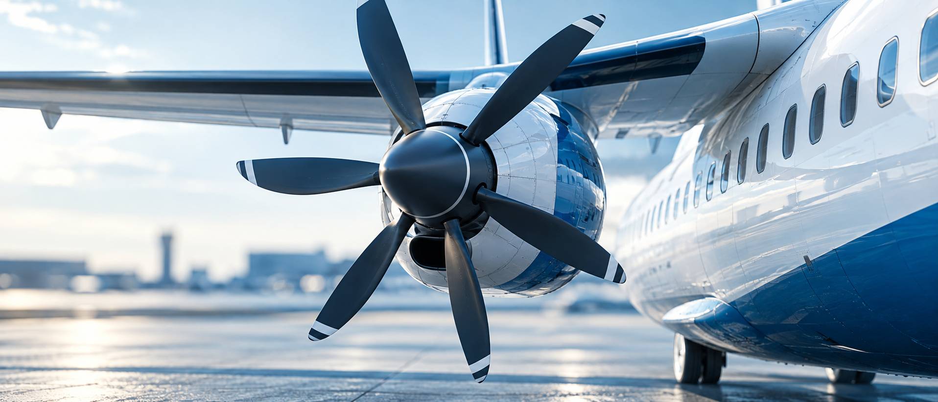 Hélice et moteur d'un avion de ligne sur le tarmac