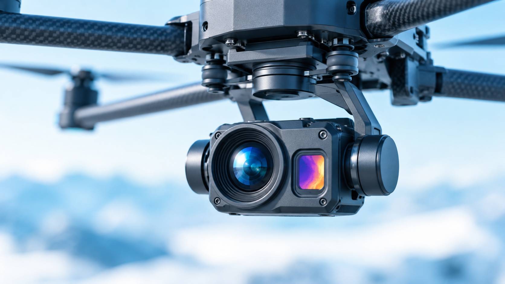 Detail de la nacelle et de la camera thermique d'un drone generique