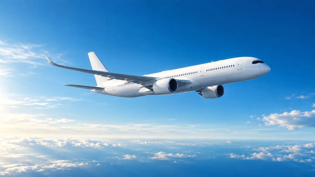 Avion de ligne generique en vol dans un ciel degage