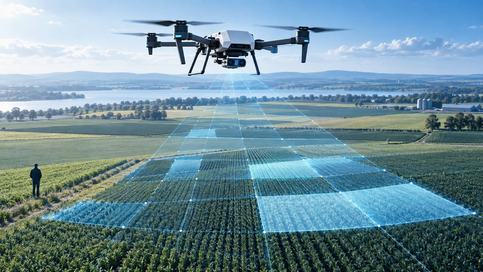 Illustration éditoriale du sujet : Les drones agricoles : comment optimisent-ils le travail dans les champs ?