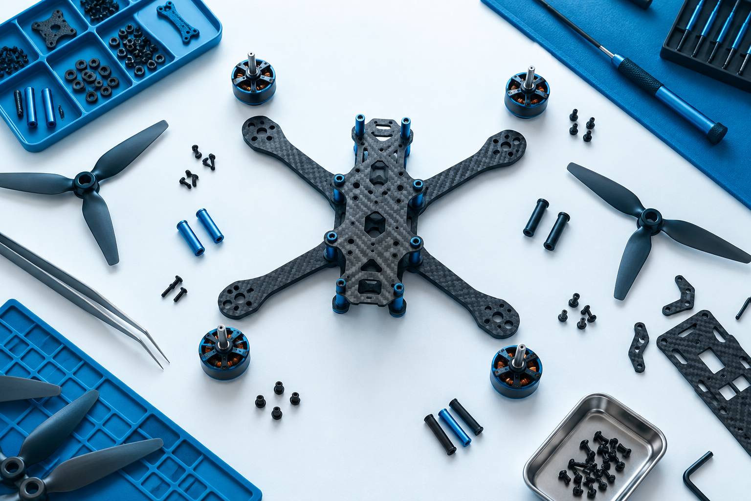 Châssis de drone en carbone à demi assemblé avec moteurs et outils